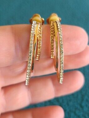 Vintage Gold Crystal Multi-Row Drop Clip Ons Earrings
